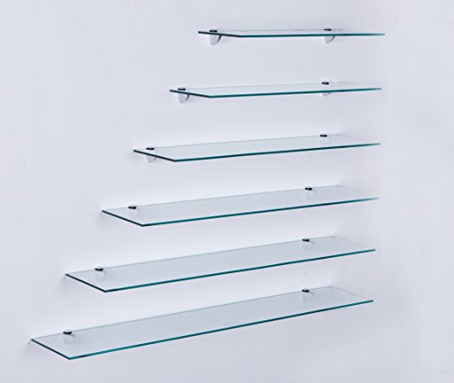 Euro Tische 90cm Glas Wandregal Klarglas, Glas Regal für Badezimmer, Klarglas Duschregal mit 6mm ESG Sicherheitsglas and Metallhaltern Montiert, Verschiedene Größen von Euro Tische