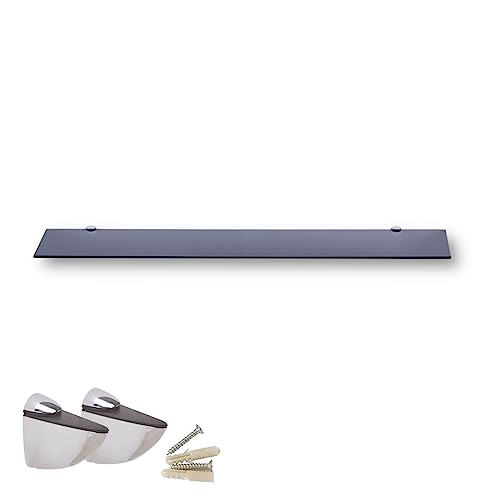 Euro Tische Glas Wandregal 90x17.8cm Badregal - Glas Regal für Badezimmer in verschiedenen Größen - Duschregal mit 6mm ESG Sicherheitsglas und Metallhaltern Montiert (Schwarz) von Euro Tische
