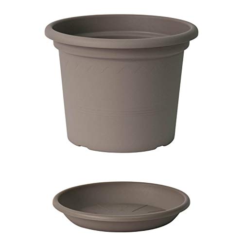 Euro3plast Geo Blumentopf mit Untersetzer 12 Größen und 9 Farben zur Wahl (25 cm, Taupe) von Euro3plast