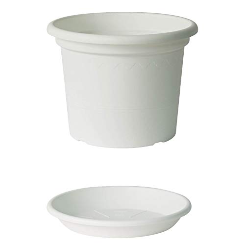 Euro3plast Geo Blumentopf mit Untersetzer 45 cm rund in Weiß von Euro3plast