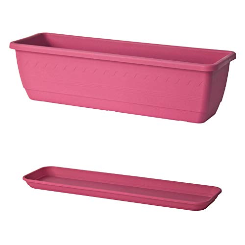 Euro3Plast Inis Blumenkasten mit Untersetzer aus Kunststoff 3 Größen 4 Farben (40 cm, Pink) von Euro3plast