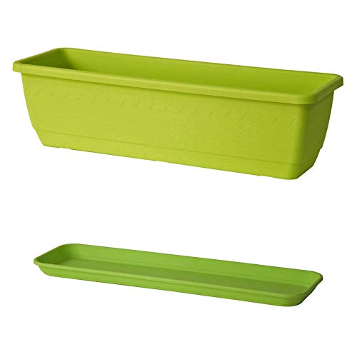 Euro3plast Inis Blumenkasten mit Untersetzer aus Kunststoff 3 Größen 4 Farben (60 cm, Grün) von Euro3plast