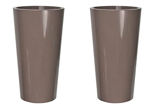 Euro3plast Tuit 2858.G9 2er Set Blumentöpfe mit Pflanzeinsatztopf 40 cm Ø rund x 73 cm hoch Farbe Taupe von Euro3plast