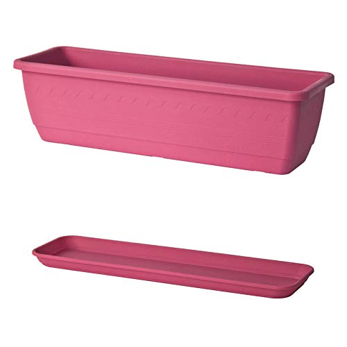 Euro3plast 20552056.44 Inis Blumenkasten mit Untersetzer 80 cm lang aus Kunststoff in pink Innen- und Außenbereich geeignet von Euro3plast