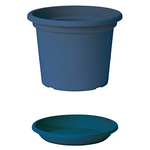 Euro3plast Geo Blumentopf mit Untersetzer 12 Größen und 9 Farben zur Wahl (25 cm, Petrol-Blau) von Euro3plast