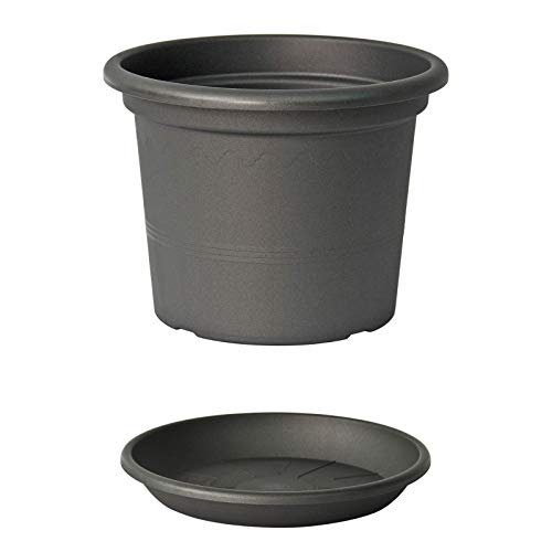 Euro3plast Geo Blumentopf mit Untersetzer 12 Größen und 9 Farben zur Wahl (30 cm, Anthrazit) von Euro3plast
