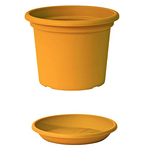 Euro3plast Geo Blumentopf mit Untersetzer 12 Größen und 9 Farben zur Wahl (35 cm, Mango-Gelb) von Euro3plast