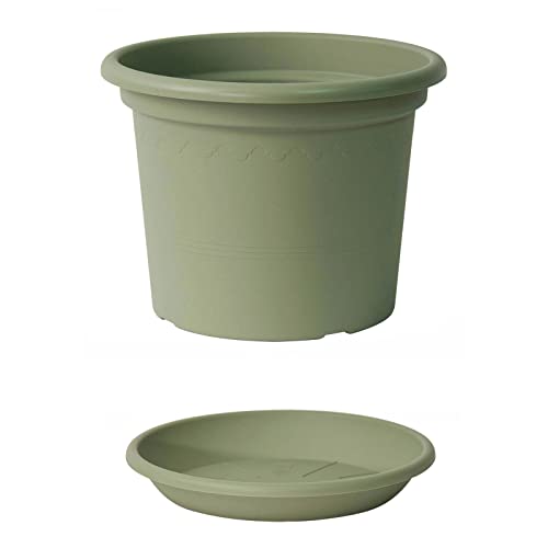 Euro3plast Geo Blumentopf mit Untersetzer 40 cm Ø rund in Rosmarin 19781483.L4 von Euro3plast