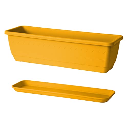 Euro3plast Inis Blumenkasten mit Untersetzer 40 cm lang aus Kunststoff in Mango von Euro3plast