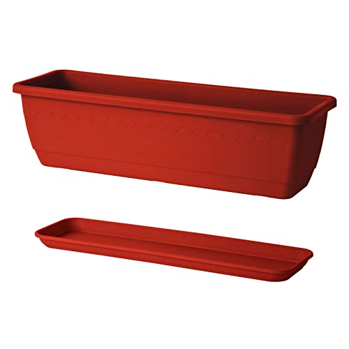 EURO3PLAST Inis Blumenkasten mit Untersetzer 60 cm lang aus Kunststoff in Rot von Euro3plast