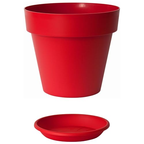 Euro3plast MITU Blumentopf mit Untersetzer in rund aus Kunststoff in der Farbe Rot für den Innen- und Außenbereich, 5 Größen zur Wahl (40 cm) von Euro3plast