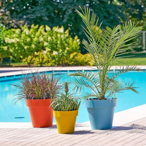 Euro3plast MITU Pac Blumentopf mit Untersetzer in rund aus Kunststoff für den Innen- und Außenbereich 5 Größen in 3 Farben zur Wahl (Feuer-Orange, 40 cm) von Euro3plast