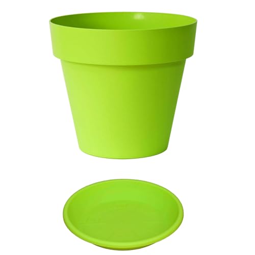 Euro3plast MITU Blumentopf mit Untersetzer in rund aus Kunststoff in der Farbe Grün für den Innen- und Außenbereich, 7 Größen zur Wahl (60 cm) von Euro3plast