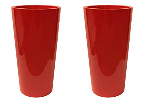 Euro3plast Tuit 2858.T6 2er Set Blumentöpfe mit Pflanzeinsatztopf 40 cm Ø rund x 73 cm hoch Farbe Dunkelrot von Euro3plast