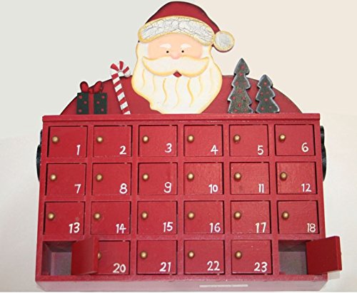 Adventskalender zum Befüllen aus Holz im Weihnachtsmann Motiv mit 24 Türchen von EuroDiscount OW