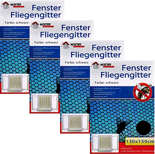 Fliegengitter Mückengitter Insektenschutz Fenster Schwarz mit Klettband 130 cm x 150 cm 4 Stück von EuroDiscount TT