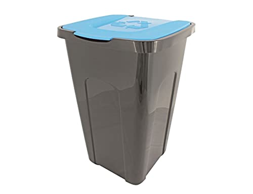 Abfalleimer Mülleimer Recyclingtonne XL schwarz mit farbigem Deckel 50 Liter 1 Stück, Farbe:Blau von EuroDiscount