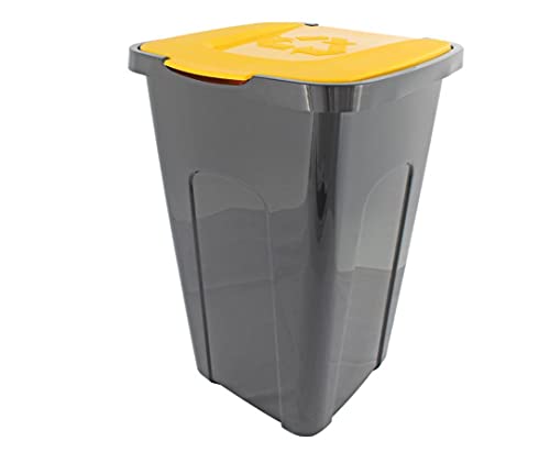 Abfalleimer Mülleimer Recyclingtonne XL schwarz mit farbigem Deckel 50 Liter 1 Stück, Farbe:Gelb von EuroDiscount