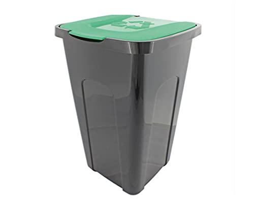 Abfalleimer Mülleimer Recyclingtonne XL schwarz mit farbigem Deckel 50 Liter 1 Stück, Farbe:Grün von EuroDiscount