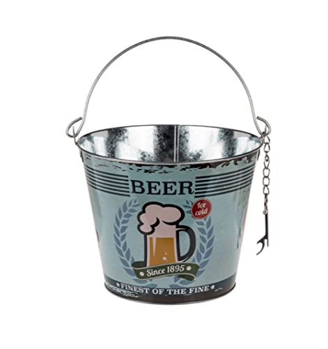 Biereimer Bierkühler Eiseimer Metalleimer Vintage Design mit Flaschenöffner Ø 24 cm 5 Liter, Farbe:Hellblau von EuroDiscount