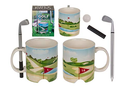 EuroDiscount Kaffeebecher Kaffeetasse Tassen Keramik Golf Design mit Golfschläger als Kugelschreiber und Ball 1 Stück 300 ml von EuroDiscount