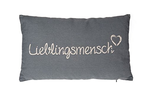 EuroDiscount Kissen Dekokissen für Couch, Sessel und Sofa Grau mit Lieblingsmensch Schriftzug 50 x 30 cm von EuroDiscount