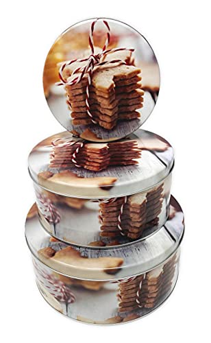 EuroDiscount Plätzchendose Gebäckdosen Keksdosen Blechdosen Weihnachten 3 Stück Ø 21/18 / 14 cm weihnachtliches Plätzchen Motiv von EuroDiscount