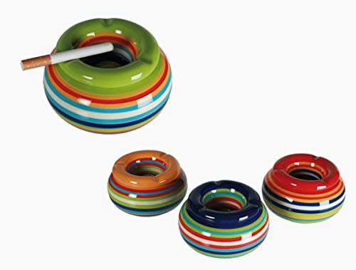 Sturmaschenbecher Aschenbecher für Balkon und Terrasse im Streifen Design Keramik, Größe/Stückzahl:Durchm 11 cm / 4 Stück von EuroDiscount