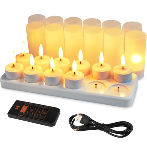 EuroFone 12 Stück 3D Led kerzen,Wiederaufladbare LED Teelichter mit Fernbedienung Timer Flackern gelbes Licht Dimmbar Kerzen mit 3A-Adapter EuroFone 12 Stück 3D Led kerzen,Wiederaufladbare LED Teelichter mit Fernbedienung Timer Flackern gelbes Licht Dimmbar Kerzen mit 3A-Adapter von EuroFone