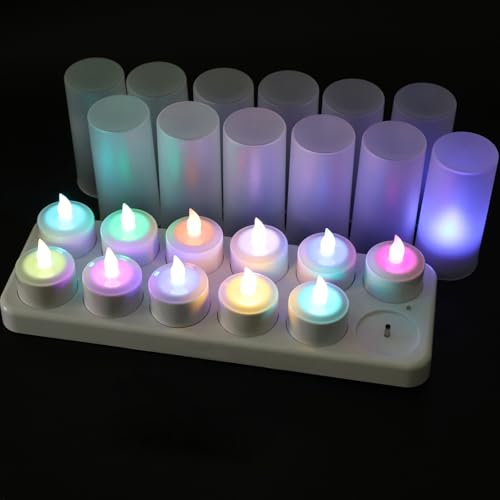 EuroFone Flameless LED Teelicht Kerze wiederaufladbare LED Kerzen mit Cup 12pcs (Multicolor) von EuroFone