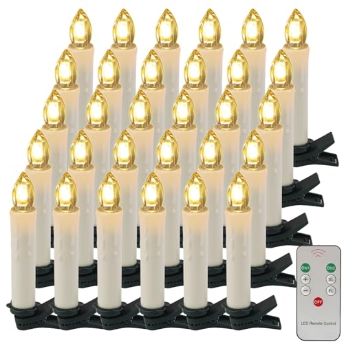 EuroFone Weihnachtsbaum LED-Kerzen mit abnehmbaren und abnehmbaren Clips Flammenlose Kerzenlicht Drip-Effekt Multifunktions-LED-Kerzenlicht-30 Pack (warmweiß) von EuroFone