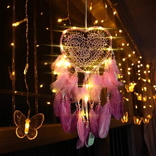 Eurobuy Herz Traumfänger LED Traumfänger Handgefertigt Aushöhlen Exquisite Feder Traumfänger Weiß Feder Traumfänger Wandbehang Dekoration für Schlafzimmer Hochzeit Party Ornament Geschenk von Eurobuy