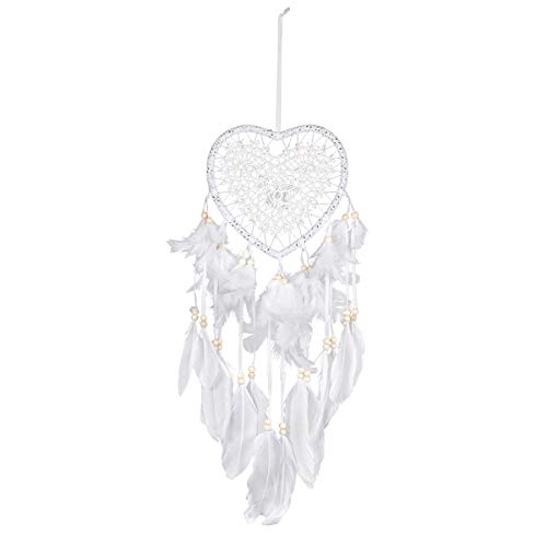 Eurobuy Herz Traumfänger LED Traumfänger Handgefertigt Aushöhlen Exquisite Feder Traumfänger Weiß Feder Traumfänger Wandbehang Dekoration für Schlafzimmer Hochzeit Party Ornament Geschenk von Eurobuy