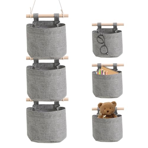 Eurobuy Wall Closet Hanging Storage Bag, Baumwolle Leinen wasserdichtes Gewebe Tür Veranstalter mit 3 Taschen für Zimmer Bad von Eurobuy