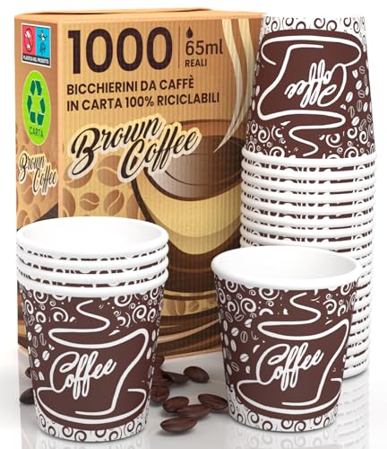 Eurocali 1000 Espresso Pappbecher 65ml Biologisch Abbaubare Kaffee Einwegbecher - Ökologisches Design BrownCUP - Kleine Größe für italienischen Espresso für Heißen Getränken von Eurocali