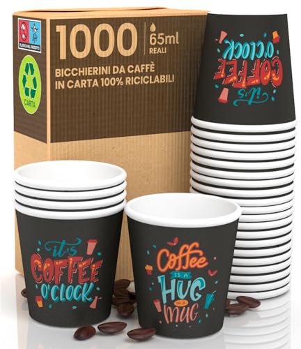 1000 Kaffeebecher aus Papier, 65 ml, Coffee O'Clock, umweltfreundlich, biologisch abbaubar, Einwegbecher, klein, zum Mitnehmen, heiße Getränke 1000 Kaffeebecher aus Papier, 65 ml, Coffee O'Clock, umweltfreundlich, biologisch abbaubar, Einwegbecher, klein, zum Mitnehmen, heiße Getränke von Eurocali