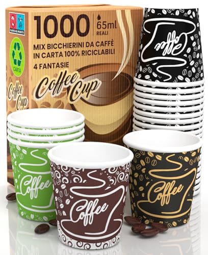 1000 Kaffeebecher aus Papier, 65 ml, CoffeeCUP Mix Umweltfreundliche Biologisch Abbaubare Einwegbecher Kleine Imbissbuden Heiße Getränke von Eurocali