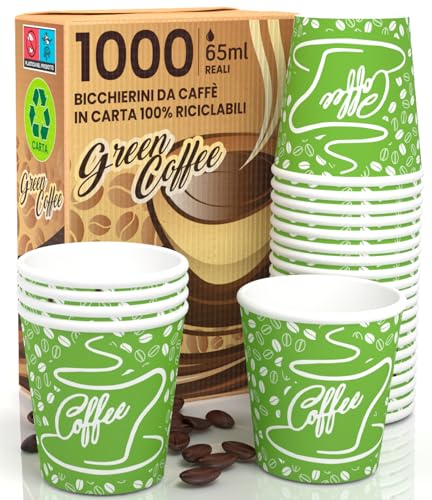 1000 Kaffeebecher aus Papier, 65 ml, CoffeeGreenCUP, umweltfreundlich, biologisch abbaubar, Einwegbecher, klein, zum Mitnehmen, heiße Getränke von Eurocali