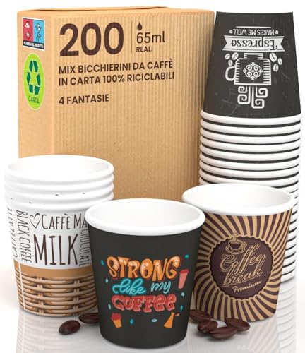 200 Gläser aus Papier, für Kaffee, 65 ml, umweltfreundlich, biologisch abbaubar, Einweg-Asport, heiße Getränke, Wassermischung, Muster 200 Gläser aus Papier, für Kaffee, 65 ml, umweltfreundlich, biologisch abbaubar, Einweg-Asport, heiße Getränke, Wassermischung, Muster von Eurocali