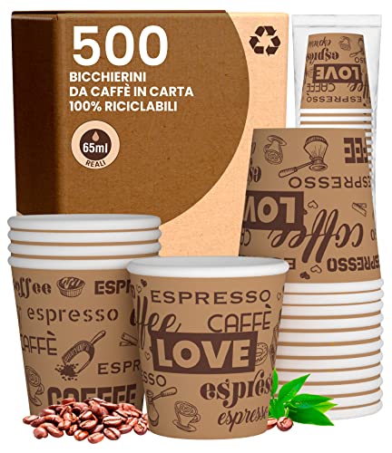 500 Kaffeebecher 65 ml LoveBrownCUP Umweltfreundliche Gläser Biologisch abbaubar Einweg Kleine Asporto heiße Getränke von Eurocali