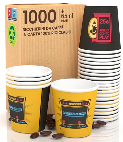 ArcadeCUP 1000 Kaffeebecher aus Papier, 65 ml, umweltfreundlich, biologisch abbaubar, Einwegbecher, klein, zum Mitnehmen, heiße Getränke von Eurocali