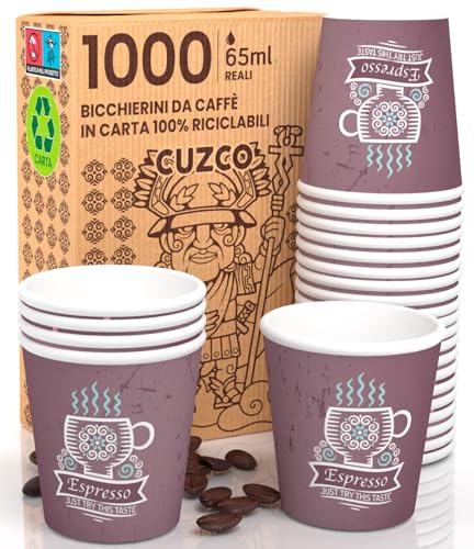 CuzcoBrownCUP 1000 Kaffeebecher aus Papier, 65 ml, umweltfreundliche & biologisch abbaubare Einwegbecher, klein, zum Mitnehmen, heiße Getränke von Eurocali