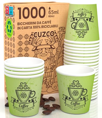 CuzcoGreenCUP 1000 Kaffeebecher aus Papier, 65 ml, umweltfreundliche & biologisch abbaubare Einwegbecher, klein, zum Mitnehmen, heiße Getränke von Eurocali