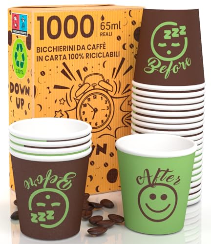 DownUpCUP Green 1000 Kaffeebecher aus Papier, 65 ml, umweltfreundlich, biologisch abbaubar, Einwegbecher, klein, zum Mitnehmen, heiße Getränke von Eurocali