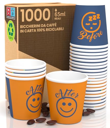 DownupCUP Blue 1000 Kaffeebecher aus Papier, 65 ml, umweltfreundlich, biologisch abbaubar, Einwegbecher, klein, zum Mitnehmen, heiße Getränke von Eurocali