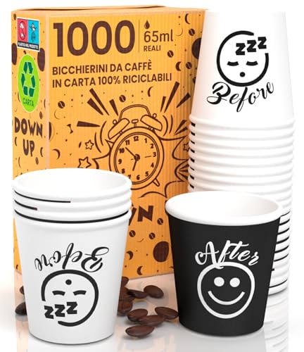 Eurocali 1000 Espresso Pappbecher 65ml Biologisch Abbaubare Kaffee Einwegbecher - Ökologisches Design DownUpCUP - Kleine Größe für italienischen Espresso für Heißen Getränken von Eurocali