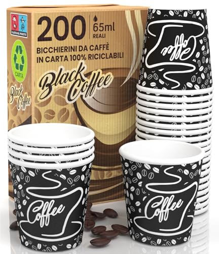 Eurocali 200 Espresso Pappbecher 65ml Biologisch Abbaubare Kaffee Einwegbecher - Ökologisches Design BlackCUP - Kleine Größe für italienischen Espresso für Heißen Getränken von Eurocali