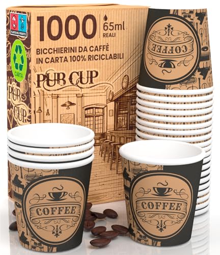 PubBeigeCUP 1000 Kaffeebecher aus Papier, 65 ml, umweltfreundlich, biologisch abbaubar, Einwegbecher, klein, zum Mitnehmen, heiße Getränke von Eurocali