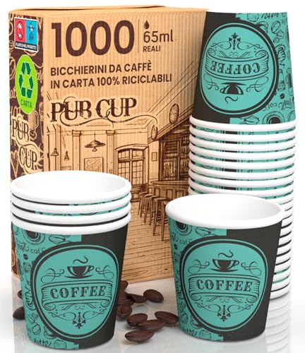 PubGreenCUP 1000 Kaffeebecher aus Papier, 65 ml, umweltfreundlich, biologisch abbaubar, Einwegbecher, klein, zum Mitnehmen, heiße Getränke von Eurocali