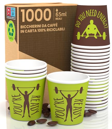 ReadyCUP 1000 Kaffeebecher aus Papier, 65 ml, umweltfreundlich, biologisch abbaubar, Einwegbecher, klein, zum Mitnehmen für heiße Getränke von Eurocali